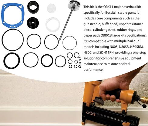 Rebuild Repair Kit for Bostitch N80S N80SB N80SBM N80C & SDN11RH Nail Gun Parts，N80CB large set ORK11 (gun needle + cushion pad + upper resistance + cylinder pad + rubber ring + paper pad) p801 in Kuwait