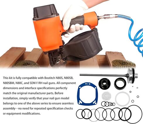 Rebuild Repair Kit for Bostitch N80S N80SB N80SBM N80C & SDN11RH Nail Gun Parts，N80CB large set ORK11 (gun needle + cushion pad + upper resistance + cylinder pad + rubber ring + paper pad) p801 in Kuwait