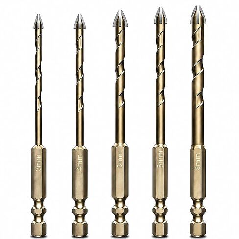 5PCS Tile Drill Bit Set, Masonry Drill Bits Carbide Tip, Concrete Glass Ceramic Drill Bit Set for Precise Drilling, Hex Shank Cross Head Design for Tile Brick Wood DIY Home Use in Kuwait