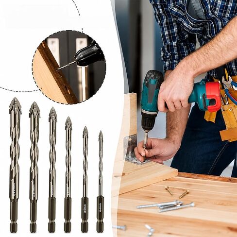 5PCS Tile Drill Bit Set, Masonry Drill Bits Carbide Tip, Concrete Glass Ceramic Drill Bit Set for Precise Drilling, Hex Shank Cross Head Design for Tile Brick Wood DIY Home Use in Kuwait