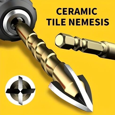 5PCS Tile Drill Bit Set, Masonry Drill Bits Carbide Tip, Concrete Glass Ceramic Drill Bit Set for Precise Drilling, Hex Shank Cross Head Design for Tile Brick Wood DIY Home Use in Kuwait