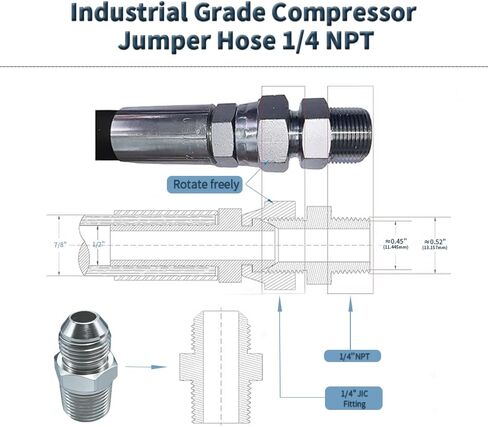 40-inch Air Compressor Jumper Hose-1/4 Female JIC 37° x 1/4 Female JIC 37° | Industrial Grade 2898 PSI,Two adapters (1/4 Female JIC 37° to 1/4 NPT Male),360° Swivel JIC Female Ends,Steel Mesh in Kuwait