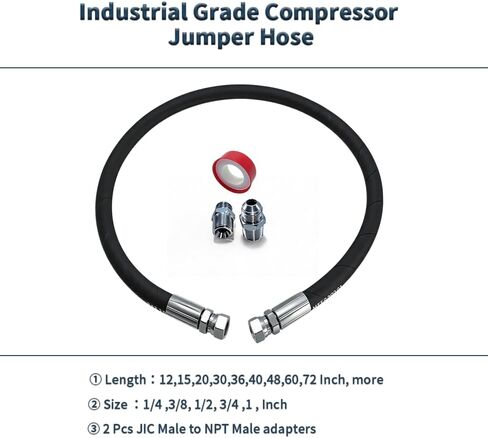 40-inch Air Compressor Jumper Hose-1/4 Female JIC 37° x 1/4 Female JIC 37° | Industrial Grade 2898 PSI,Two adapters (1/4 Female JIC 37° to 1/4 NPT Male),360° Swivel JIC Female Ends,Steel Mesh in Kuwait
