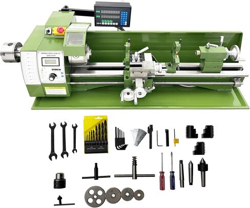INTSUPERMAI Mini Metal Lathe 8"*29.5" Dual Chuck Double Head Metal Lathe Inch Thread Auto Feed MT3/MT2 Tapers High Accuracy With Grating Ruler Digital Readout 110V in Kuwait
