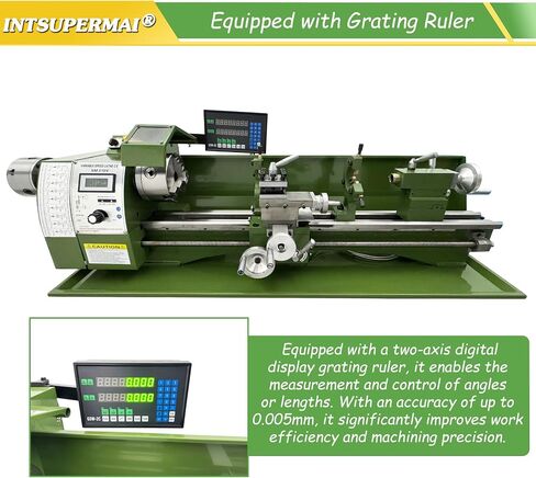 INTSUPERMAI Mini Metal Lathe 8"*29.5" Dual Chuck Double Head Metal Lathe Inch Thread Auto Feed MT3/MT2 Tapers High Accuracy With Grating Ruler Digital Readout 110V in Kuwait