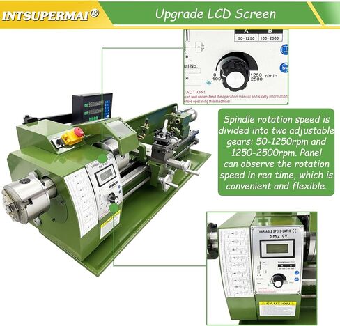 INTSUPERMAI Mini Metal Lathe 8"*29.5" Dual Chuck Double Head Metal Lathe Inch Thread Auto Feed MT3/MT2 Tapers High Accuracy With Grating Ruler Digital Readout 110V in Kuwait