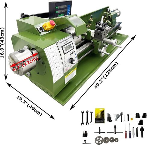 Precision Metal Lathe Inch Thread Metal Benchtop Lathe with 1100W Brushless Motor and Grating Ruler Double Chuck 8"x29.5" 50-2500rpm 110V in Kuwait