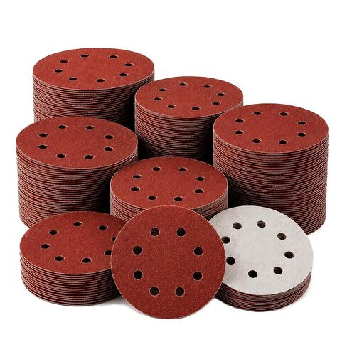 300PCS 5" Hook & Loop Sanding Discs, 8 Hole, P40-P400 Assorted | random orbital sander pads, wood metal automotive finishing, workshop sanding supply kit in Kuwait