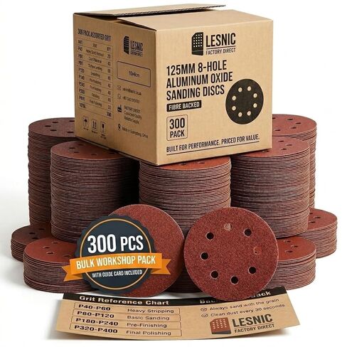 300PCS 5" Hook & Loop Sanding Discs, 8 Hole, P40-P400 Assorted | random orbital sander pads, wood metal automotive finishing, workshop sanding supply kit in Kuwait