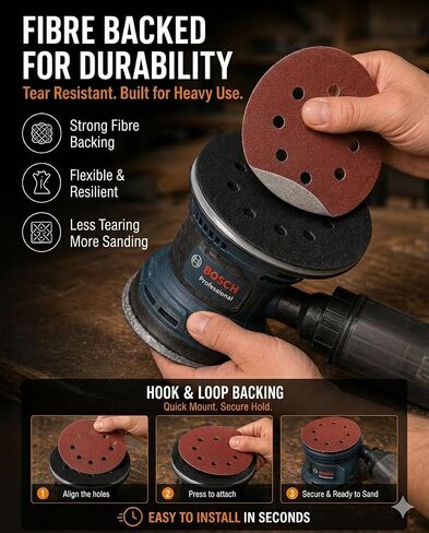 300PCS 5" Hook & Loop Sanding Discs, 8 Hole, P40-P400 Assorted | random orbital sander pads, wood metal automotive finishing, workshop sanding supply kit in Kuwait