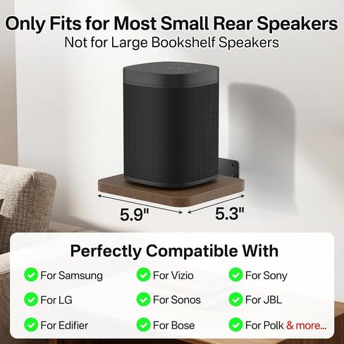 Universal Speaker Wall Mount for JBL, Bose, Sony, Sonos, Logitech, Roku Speaker Mount, Adjustable Wall Shelf for Most of Speaker Shelf, Wooden Floating Wall Shelves with Hardware Kit, Set of 2 in Saudi Arabia