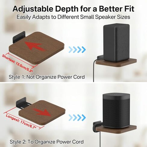 Universal Speaker Wall Mount for JBL, Bose, Sony, Sonos, Logitech, Roku Speaker Mount, Adjustable Wall Shelf for Most of Speaker Shelf, Wooden Floating Wall Shelves with Hardware Kit, Set of 2 in Saudi Arabia