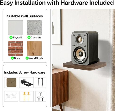 Universal Speaker Wall Mount for JBL, Bose, Sony, Sonos, Logitech, Roku Speaker Mount, Adjustable Wall Shelf for Most of Speaker Shelf, Wooden Floating Wall Shelves with Hardware Kit, Set of 2 in Saudi Arabia