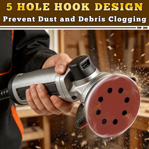 5 Inch Hook and Loop Sanding Discs, 50 Pack 8 Hole, 9 Mixed Grits | 60 80 120 180 240 320 400 600 800 Grit Hook and Loop Sandpaper for Random Orbital Sander in Kuwait