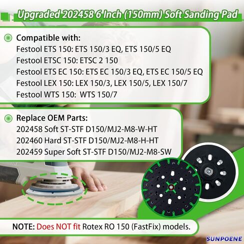 Upgraded for Festool ETS 150 Sanding Pad 202460 Hard 6 inch (150mm) | Fits ETS 150, ETSC 150, ETS EC 150, LEX 150, WTS 150, 17/48-Hole ST-STF D150/MJ2-M8-H-HT Pad, Heat Resistant Hook and Loop in Kuwait