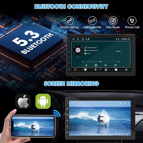 جهاز استقبال ستيريو للسيارة مزدوج Din: شاشة لمس عالية الدقة 7 انش مع بلوتوث - شاشة LCD سعوية | ميرورلينك | كاميرا رؤية خلفية حية | مدخل USB/SD/AUX | راديو سيارة AM/FM | مضخم صوت in Kuwait