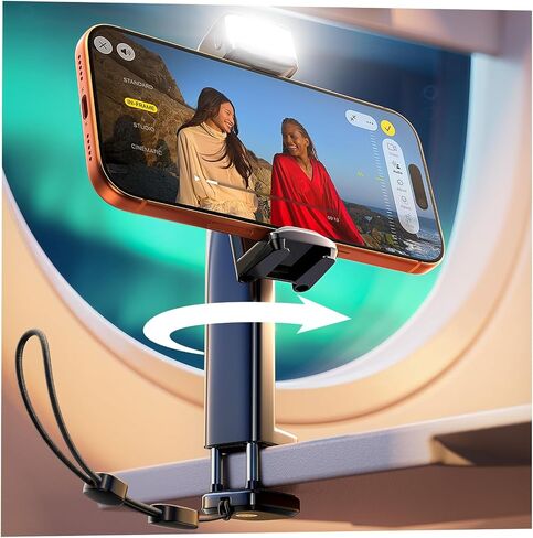 LISEN Airplane Travel Essentials (LED) Phone Stand Holder for Desk Cruise Ship Essentials 2026 Mount Airplane Gadgets Women Men Long Flight Accessories Photographic Lighting Flash Tubes Kids Gifts | Cold Shoe and 1/4" Screw, 360° 180° Tilts Adjustable Cel in Saudi Arabia
