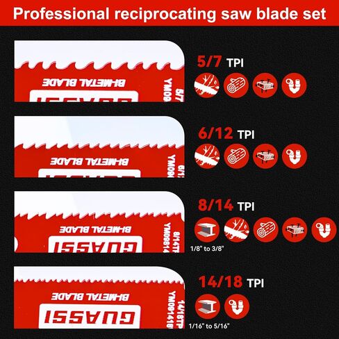 12 Pack 9 inch Reciprocating Saw Blade Set, Various TPI Bi-Metal Sawzall Blades for Wood, Metal and PVC Cutting, Durable Sawzall Blades for Multi-Material Demolition and Cutting, for Diablo in Kuwait