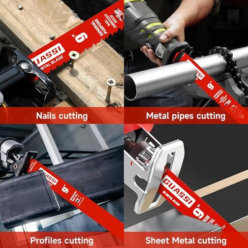 12 Pack 9 inch Reciprocating Saw Blade Set, Various TPI Bi-Metal Sawzall Blades for Wood, Metal and PVC Cutting, Durable Sawzall Blades for Multi-Material Demolition and Cutting, for Diablo in Kuwait