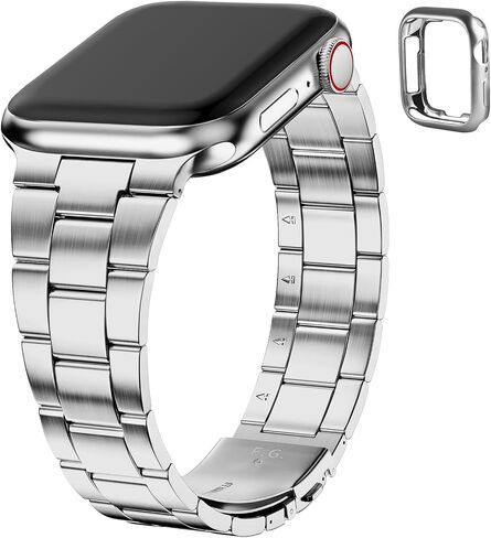 Fullmosa No Tools Needed Compatible Apple Watch Bands for Women Men 42mm Series 10, Metal Strap Stainless Steel Wristband with Case for iWatch, Rose gold in Saudi Arabia