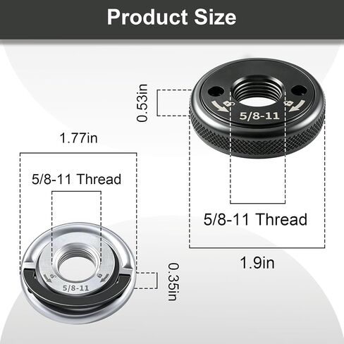 Angle Grinder Flange Nut Set, 5/8-11, Silver and Black, 2 Pack | Tool-Free Quick Release Lock Kit, Milwaukee Grinder in Kuwait
