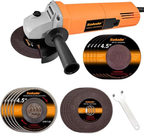 Angle Grinder,4-1/2-Inch Power Angle Grinder Tool with 15-Piece Discs (5 Cutting/5 Grinding/5 Flap Discs) and 2-Position Handle for Metal,Wood Cutting, Grinding, Polishing in Kuwait