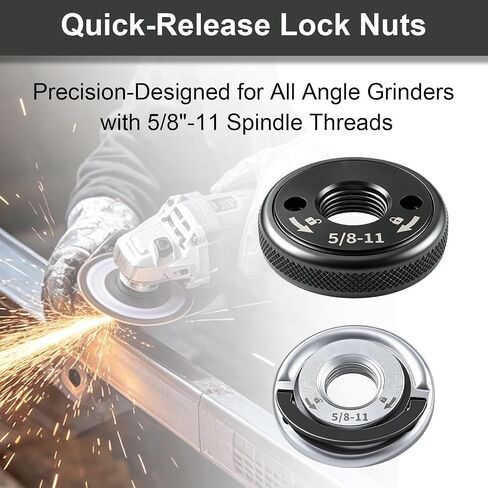 Angle Grinder Flange Nut Set, 5/8-11, Silver and Black, 2 Pack | Tool-Free Quick Release Lock Kit, Milwaukee Grinder in Kuwait