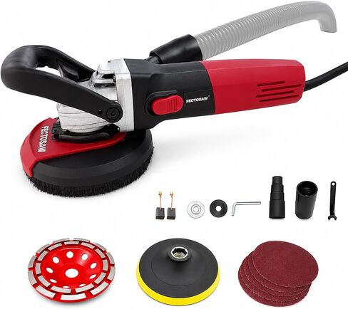 1100W Dustless Concrete Grinder, 5-Inch Surface Grinding Tool with Vacuum Dust Collection, 6-Speed Variable Control (1100-4200 RPM), Diamond Cup Wheel for Concrete, Masonry & Coating Removal in Kuwait