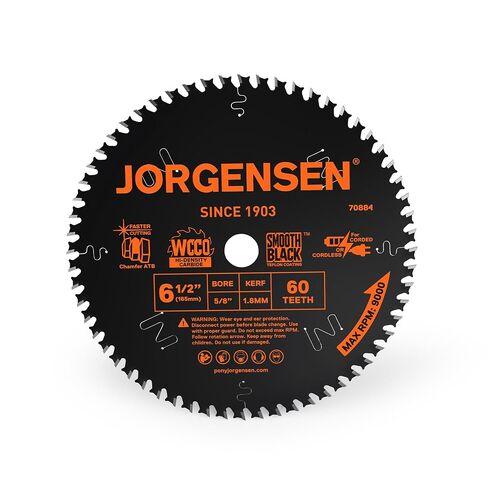 JORGENSEN 6-1/2" 60T Circular Saw Blade, Carbide Tipped Finish Blade | ATB+V Teeth Deliver Clean & Smooth Precision Cuts for Furniture, Plywood, Hardwood and Finish Woodworking Projects in Kuwait