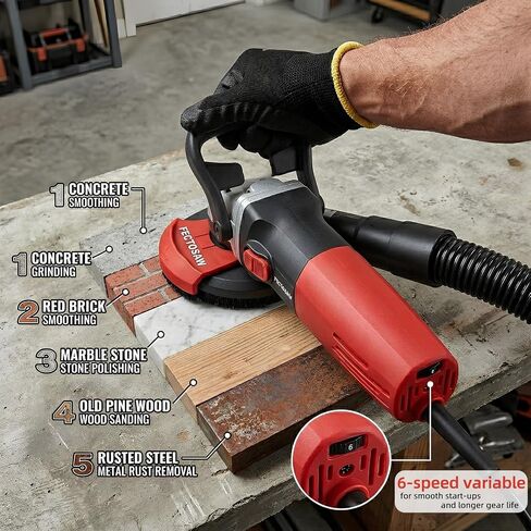 1100W Dustless Concrete Grinder, 5-Inch Surface Grinding Tool with Vacuum Dust Collection, 6-Speed Variable Control (1100-4200 RPM), Diamond Cup Wheel for Concrete, Masonry & Coating Removal in Kuwait