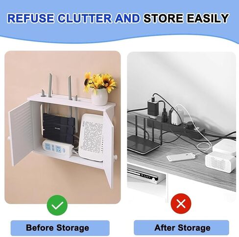 Double Door Shutter WiFi Storage Box,White Floating Shelves, Shutter WiFi Storage Box, Router Modem Wall Mount, Wall Mount WiFi Router Storage Box in Saudi Arabia