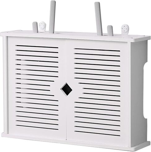 Double Door Bracket Wall Mount, Cable Organizer Box, Router Shelf Wall Mount WiFi Router Storage Box, Blinds Decoration Floating, Floating Wall Shelf, Desktop Storage Cabinet in Saudi Arabia