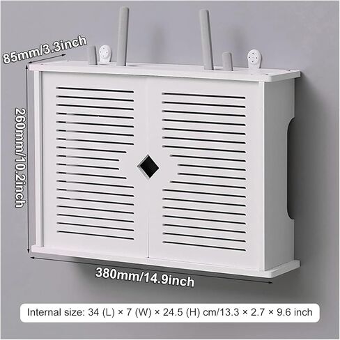 Double Door Bracket Wall Mount, Cable Organizer Box, Router Shelf Wall Mount WiFi Router Storage Box, Blinds Decoration Floating, Floating Wall Shelf, Desktop Storage Cabinet in Saudi Arabia