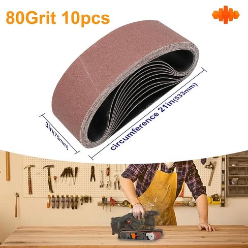 Long-Lasting 3x21 Belt Sander Sanding Belts 80 grit - Premium Abrasive Belts for Efficient Wood Sanding & Metal Grinding - Aluminum Oxide Sanding Belts for Belt Sander(10pcs) in Kuwait
