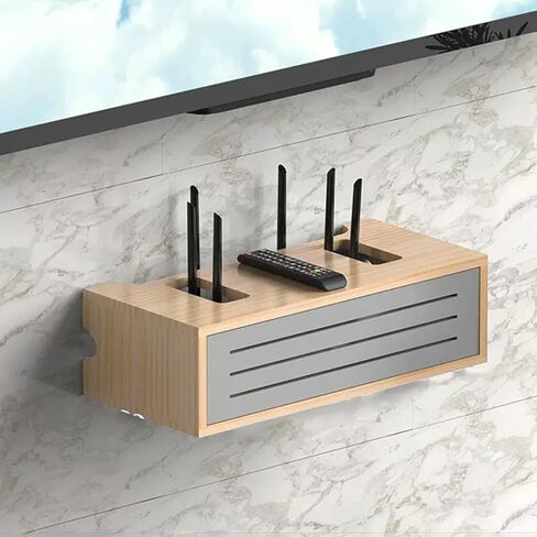 Wooden Router Shelf, Wall Mount Router Storage Box, Desktop WiFi Router Storage Box Modem Rack Router Cover, Router Cover Decorative Box Hanging/Floor(H,62cm/24in) in Saudi Arabia
