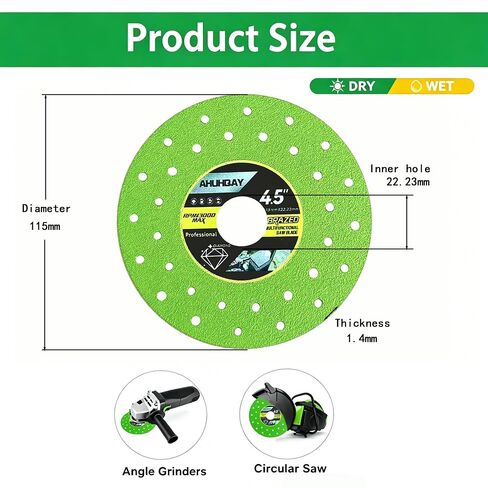 4.5 Inch Diamond Tile Saw Blade, Ultra Thin 0.05" Cutting Disc for Angle Grinder, Glass & Porcelain Tile Blade for Ceramic Tile, Marble, Granite, Dry Wet Cutting, 7/8" Arbor in Kuwait