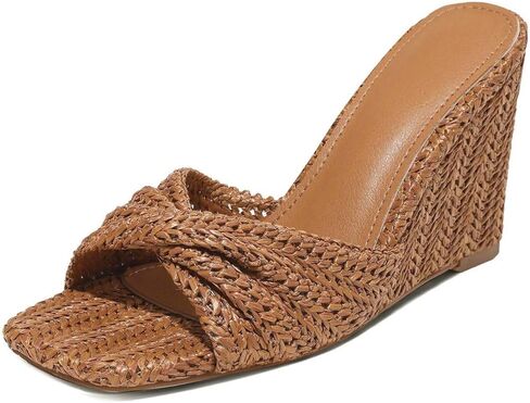 EQAUDES Wedge Sandals for Women Summer Raffia Braided Mules Slides - Slip On, Square Open Toe, Dressy, Beach, Evening in Kuwait