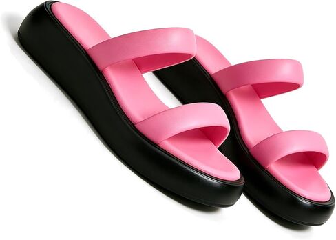 Platform Slides for Women Two Band Wedge Beach Sandals Square Open Toe Comfort Casual Thick Sole Walking Vacation Mules in Kuwait