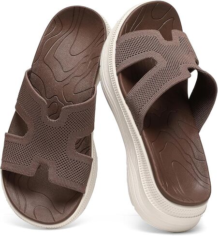 Slides for Women Orthopedic Arch Support Platform Walking Sandals Plantar Fasciitis Breathable Knit H-Strap Open-Toe Slip On Summer Beach Pool Sandals 2'' in Kuwait