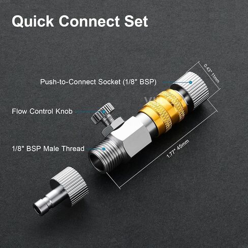 1/8" BSP Airbrush Quick Release Coupler with Air Flow Control Valve | Self-Locking Male Female Adapter for Airbrush Hose, Air Compressor for Painting in Kuwait