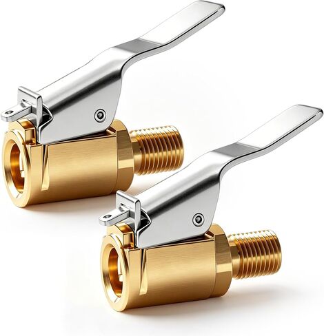 2 Pack Air Chuck Quick Connect, Brass Locking Tire Air Chuck with 8mm Clip Adapter, No Leakage Tire Air Chuck for Vehicle Inflator Compressor Pump Connect Tool, Compatible with Schrader Valve in Kuwait