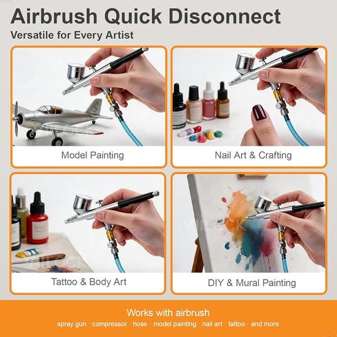 1/8" BSP Airbrush Quick Release Coupler with Air Flow Control Valve | Self-Locking Male Female Adapter for Airbrush Hose, Air Compressor for Painting in Kuwait