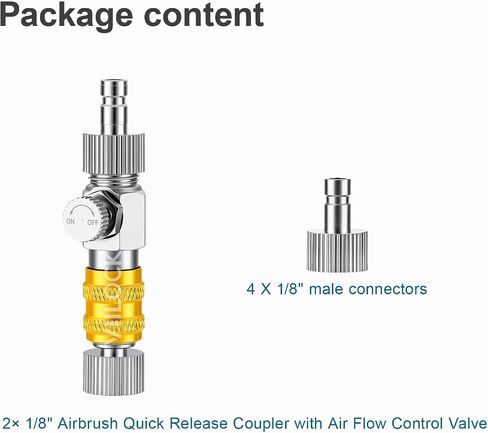 1/8" BSP Airbrush Quick Release Coupler with Air Flow Control Valve | Self-Locking Male Female Adapter for Airbrush Hose, Air Compressor for Painting in Kuwait
