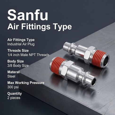 3/8 Air Hose Fittings, 1/4 Inch Male Threads Size 3/8 Air Fittings Male Air-Hose Fitting 300PSI, 2 Pieces in Kuwait