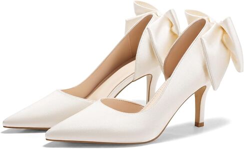 Coutgo Womens Closed Toe Heels with Bow D’Orsay Slip On Satin Dress Shoes | Stiletto High Heels,Women’s Pumps,Pointed Toe,Bride Shoes,Dressy Casual,Wedding Shoes,Party in Kuwait
