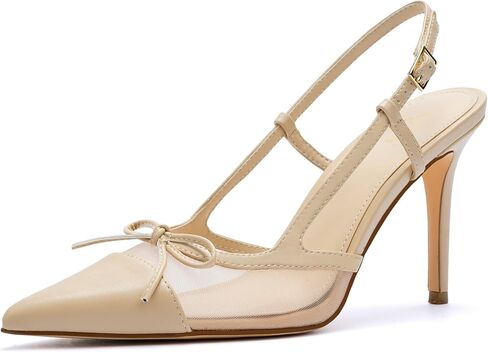 QIY Pointed Toe Slingback Heels with Bow Women Dressy Pumps Shoes | Bow Design, Sexy Stiletto High Heels, Pointed Toe Boosts Elegance, Perfect For Wedding, Party & All Occasions in Kuwait