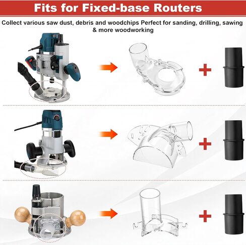 RA1173AT Dust Extraction Hood Kit Fit for Bosch 1617PK 1617EVSPK Routers | Dust Hood Kit for 1-1/4" 1-1/2" & 35mm Hose, Fixed/Plunge Base Hood, RA1175 Edge Forming Dust Hood, VAC002 Adapter & Hardware in Kuwait