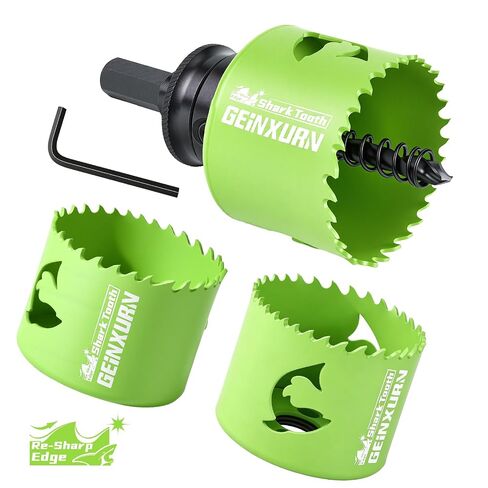 Geinxurn 5PCS 2-1/8 in(54mm) Hole Saw Kit with Hole Saw Mandrel and Hex Wrench,HSS Bi-Metal Hole Saw Kit with Shark Tooth Hole Cutter for Wood,Drywall, PVC Boards and Thin Metal in Kuwait