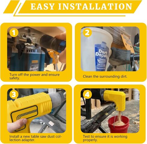 Table Saw Dust Collector Adapter Fit for Dewalt Table Dwe7485 Sawdust Collection System Replacement Parts Suspended Dust Collector Design Efficient Tool-Free Installation Includes Dust Bag Yellow in Kuwait