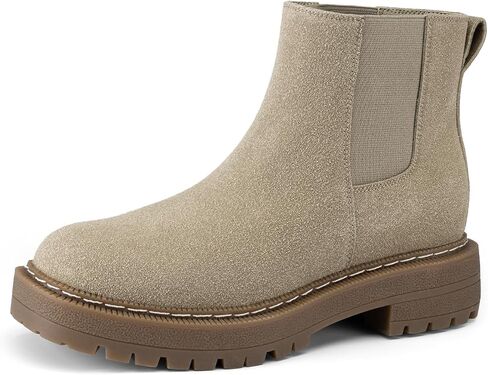 Women's Slip on Platform Chelsea Ankle Boots | 1.57-Inch Chunky Low Heel Short Booties, Non-Slip Lug Sole, Round Toe, Elastic Side, Ideal for Fall Winter Walking Daily Wear in Kuwait